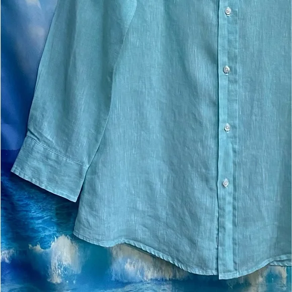 Frank & Eileen Shirley Tailored Button-Up Shirt Classic Linen Size: L Seafoam